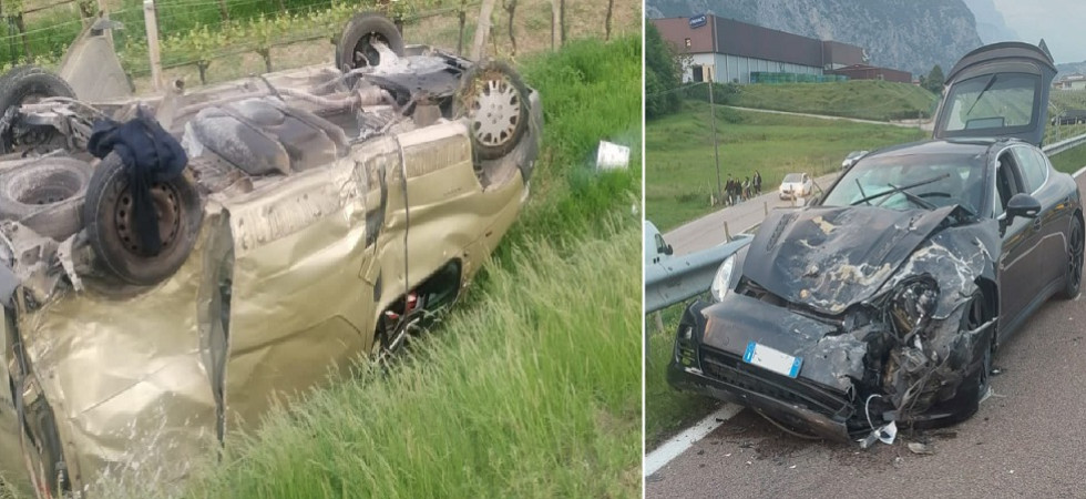 Terribile scontro tra una Porsche un furgone sulla Gardesana: due feriti